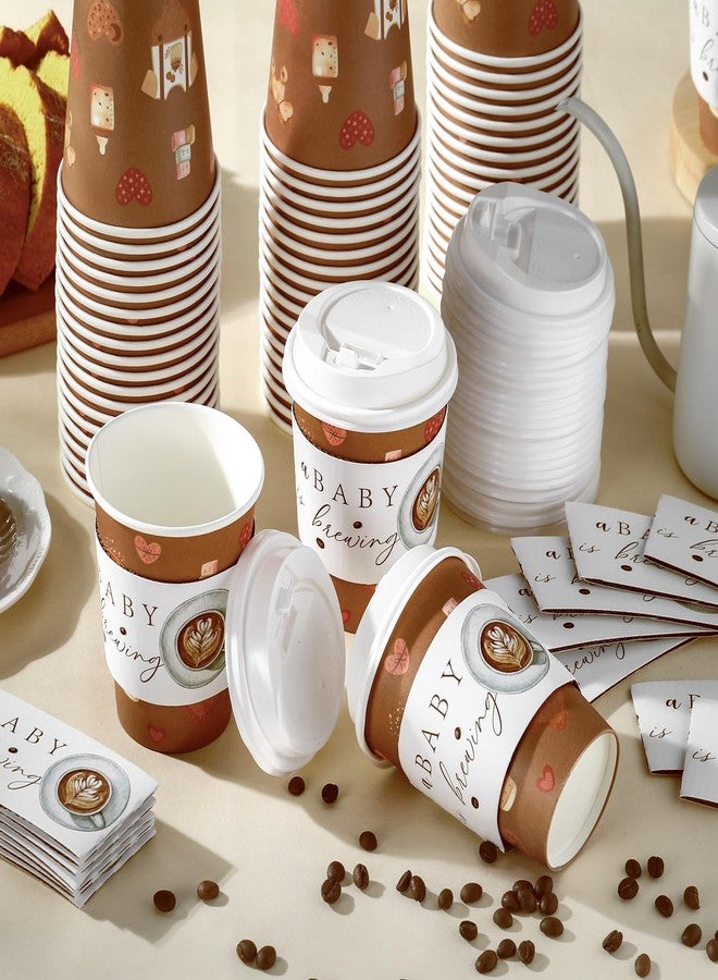 Vesici 60 Pcs 14oz A Baby Is Brewing Coffee Cups Baby Shower Decorations Disposable Coffee Cups with Lids and Sleeves Coffees Bean Theme Paper Cup Favors for Hot Cold Drink Party Supplies - Image 4